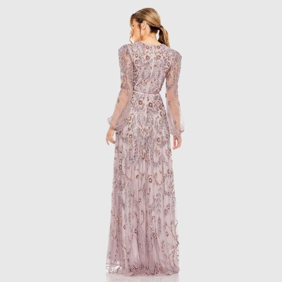MAC DUGGAL $798 93930 Purple Puff Sleeve Embellished A Line Gown Dress - Picture 4 of 14